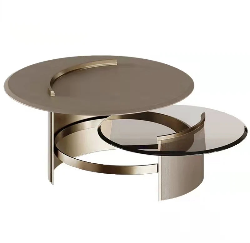 Double Deck Round Small Coffee Table Gold Metal Living Room Luxury Black Tempered Glass Side Table