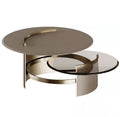 Double Deck Round Small Coffee Table Gold Metal Living Room Luxury Black Tempered Glass Side Table MegaBDM