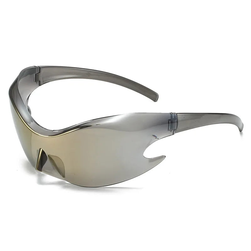 2024 New Oversized One-piece Sunglasses Frameless Y2K Sports Sunglasses Hip Hop Punk Dazzling Cycling Sunglasses