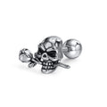 Popular Stainless Steel Men Jewelry Dainty Flower Skull Charm Stud Earring