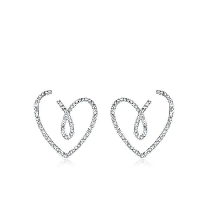 Wholesale 925 Silver Jewelry with Full Diamond Exaggerated Hollow Big Heart Earrings Popular for Anniversaries Parties Gifts