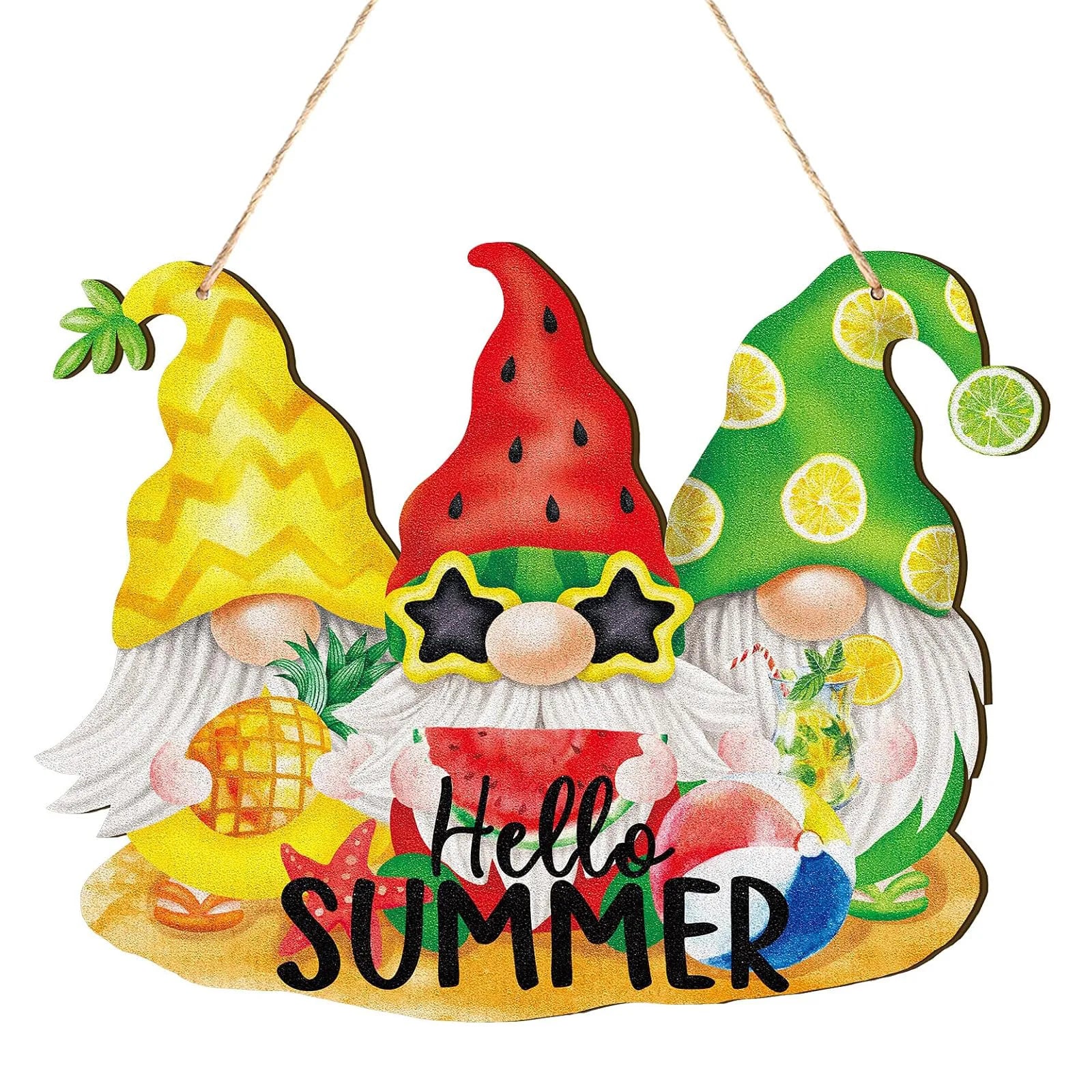 Summer Gnome Dwarf Wooden Hanging Decoration Art Deco Style Sign for Door & Yard for Home & Office Decorative Hangings