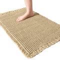 Super Absorbent Luxury Bathroom Rug Non-Slip Polyester Long Bath Mat Waffle Design Tassels Washable Carpet for Home Hotel Rubber