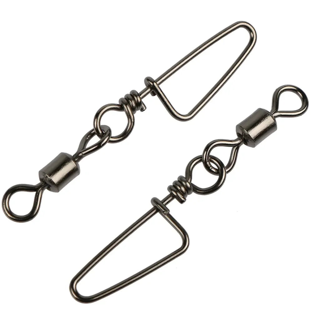TAKEDO 100PCS/BAG Fishing Tackle Snap Pesca Swivel Fishing Connector Copper Rolling Swivel Coast Lock Snap