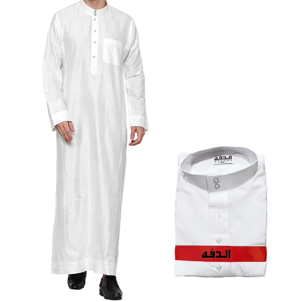 Men's Polyester Abaya Dress Stand Collar Pocket Cross-Border Design for Qatar Adults for Summer Wholesale Stock for Arab Middle