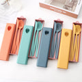 Portable Eco Friendly Wheat Straw Tableware Set Gift Kid Adult Reusable Knife Spoon Fork Box 4Pcs Set Travel Cutlery Set