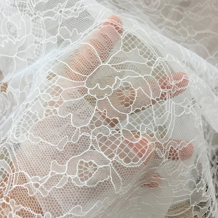 White Romantic Hollow Delicate Flower Wedding Dress DIY Accessories Mesh Jacquard Lace Fabric