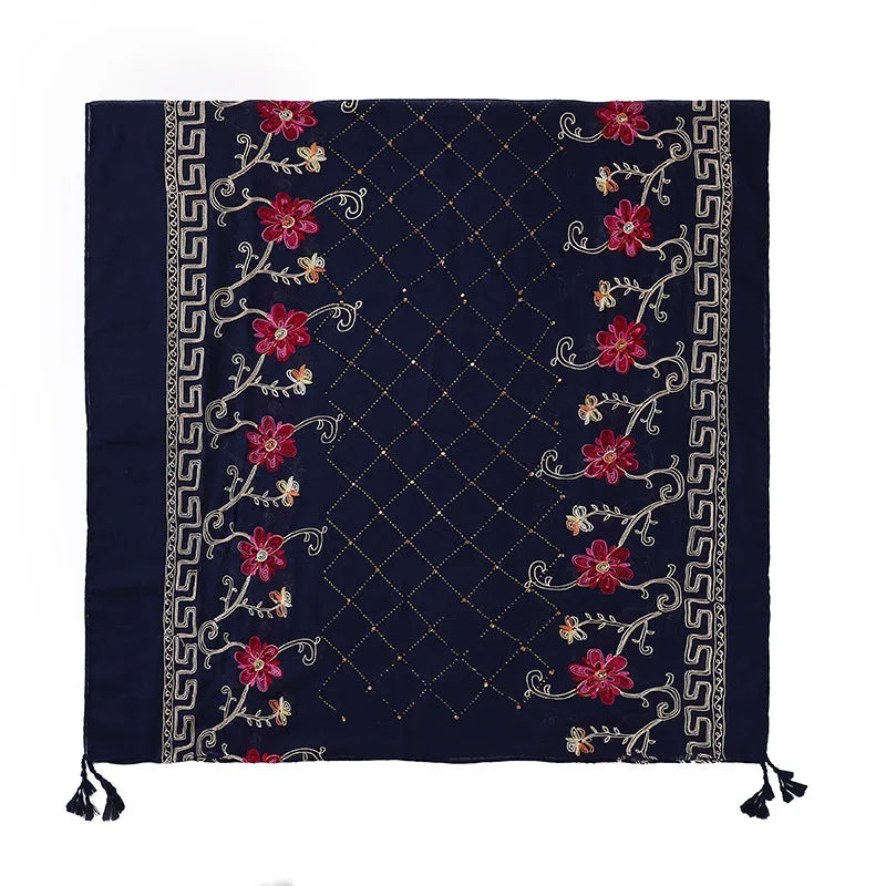 Fashion Hot Selling Oversize Muslim Hijab Scarf Islamic Cotton Linen Rhinestone Women Scarves Soft Embroidery Shawl