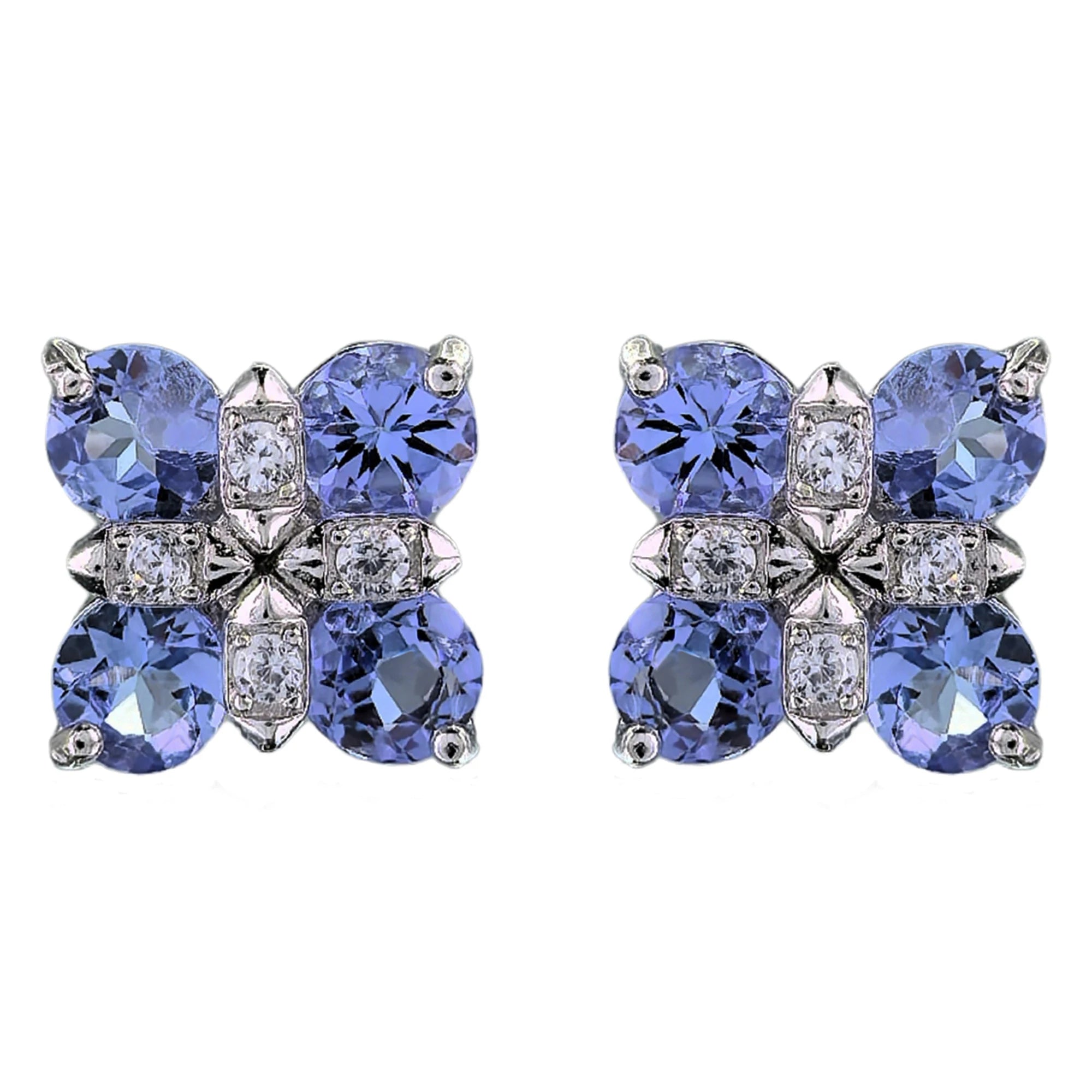 Delicate Rhodium Plated 925 Silver Jewelry Natural Tanzanite Four Leaf Clover Stud Earrings for Women Fine Earrings