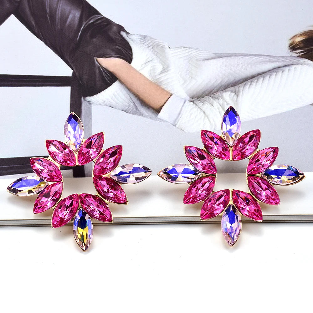 Kaimei Fashion Jewelry Luxury New Design Multi-color Earrings for Women Trendy Charm Vintage Glass Crystal Earrings Bridal
