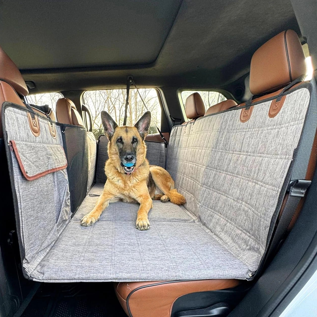 Backseat Extender for Dogs Waterproof Hard Bottom Dog Car Seat Cover with Door Covers Seat Extender with Mesh Window and Storage