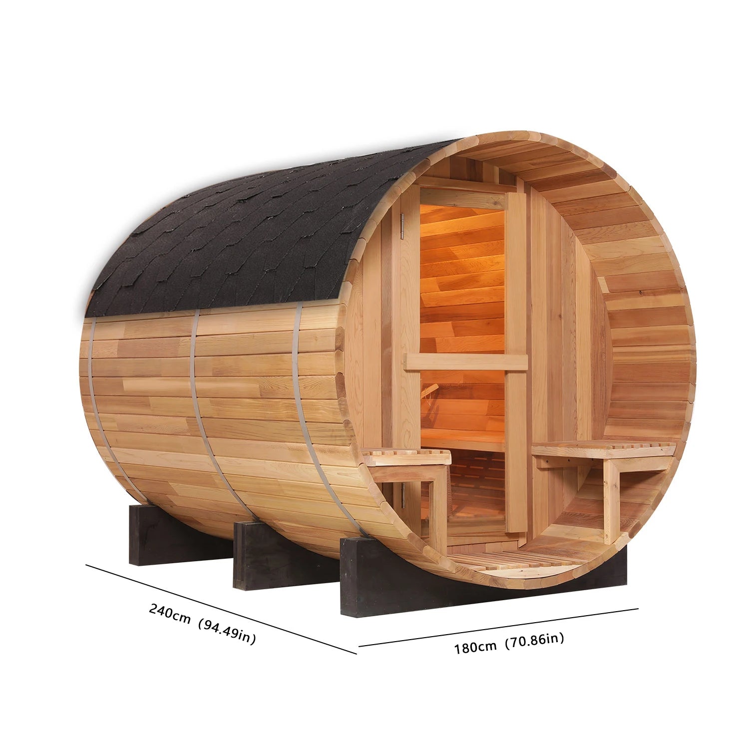 HELIUS Outdoor Red Cedar Barrel Sauna 2.4M | Steam & Dry Heat | Panoramic Glass Door | Luxury Design (In Stock)