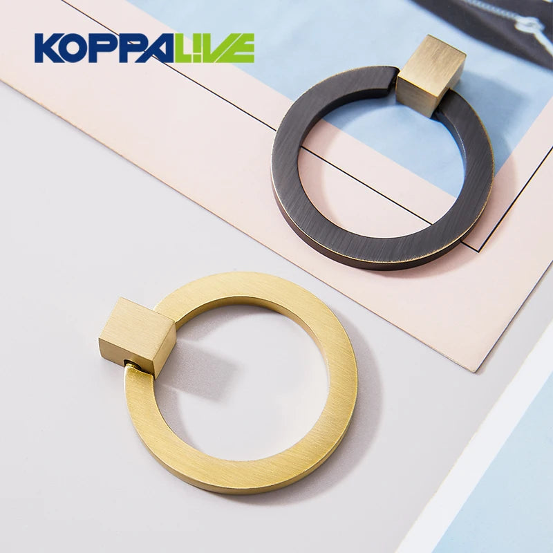 Koppalive Copper Round Furniture Drawer Pulls Small Gold Brass Wardrobe Cabinet Drop Ring Handle Knob