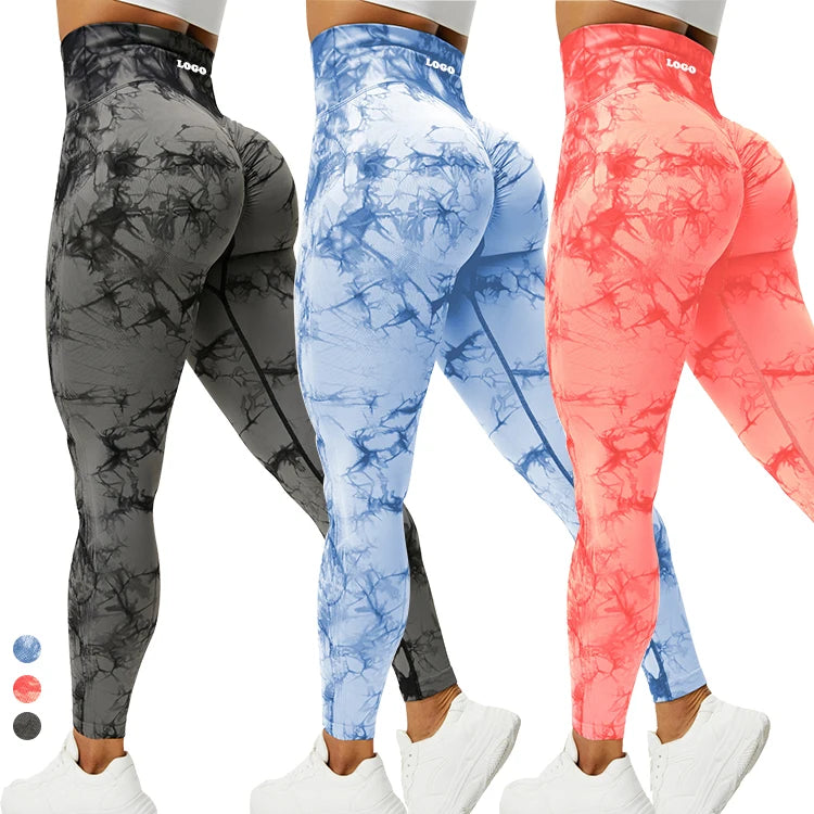 New Arrivals High Gym Waisted Tie Dye Leggings Custom logo Women Scrunch Butt Seamless Yoga Leggings