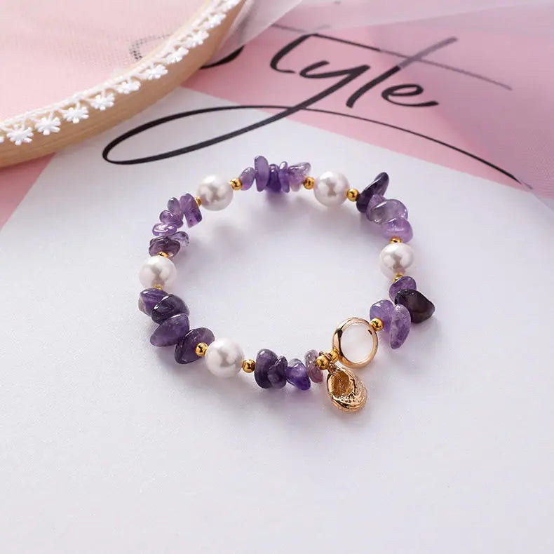 Wholesale 7 Chakra Healing Natural Amethyst Quartz Natural Freshwater Pearl Stone Bead Charms Bracelet Jewelry