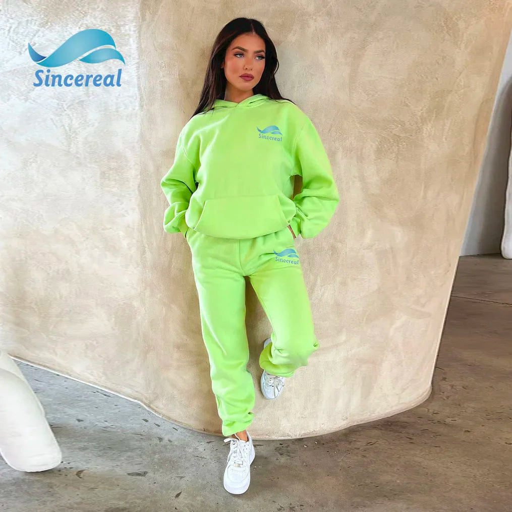 Custom Winter Women Oversized Fleece Hoodie Jogger Set Custom Logo Tracksuit Casual Streetwear Gym Women's Hoodies