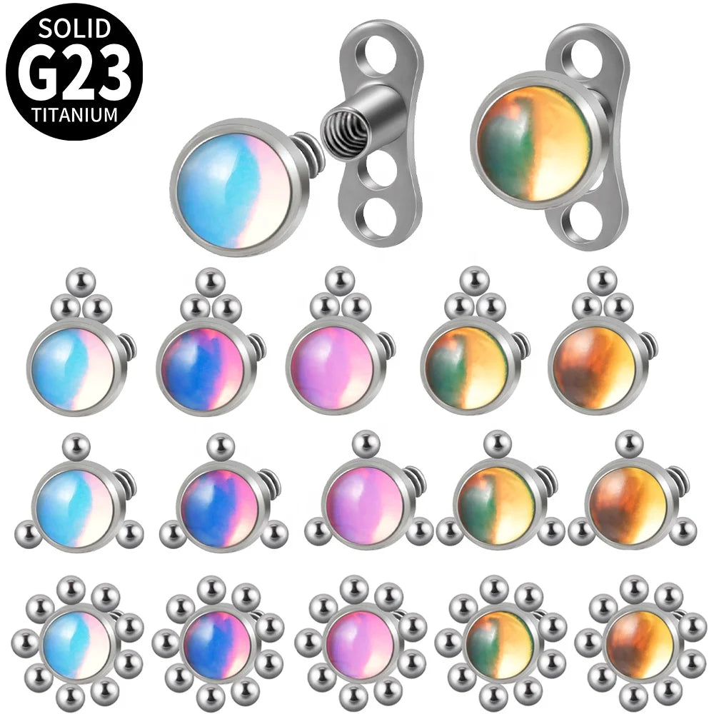 G23 Titanium Flash Film Epoxy Glitter Dermal Anchor Skin Diver Implants Retainers Hide It Piercing Jewelry Wedding Women's