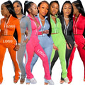 Women'S 2 Piece Set Custom Tracksuit Solid Color Splicing Fashion Sports and Leisure Custom Two Piece Suit Women