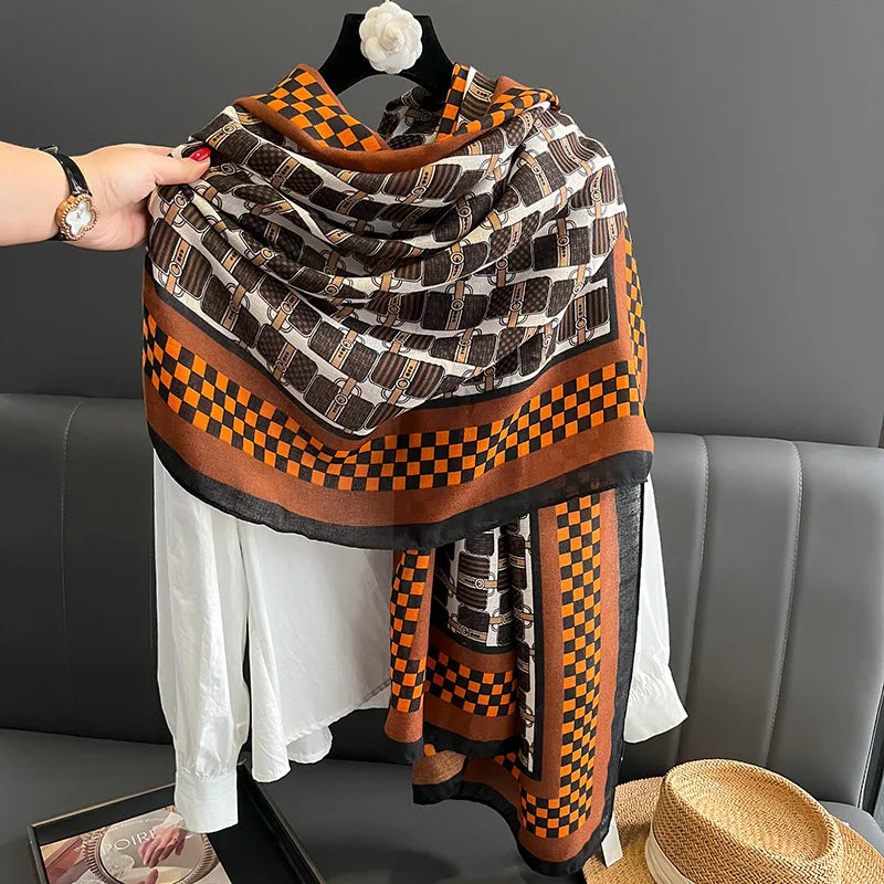 Newest Fashion 2024 Luxury Designer Ladies Long Soft Viscose Cotton Shawls Custom-Made Printed Cotton Scarf Muslim Women Hijab