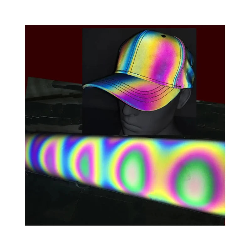 High Light Visibility Stripe 7 Rainbow Colorful Full Iridescent Color Wrinkle Resistant Reflective TC Fabric Material for Hats