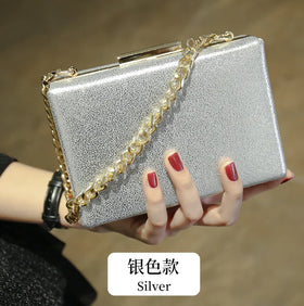 New Arrival PU Fashion Square Box Type Handbag Women's Evening Party Clutches with Hasp Closure
