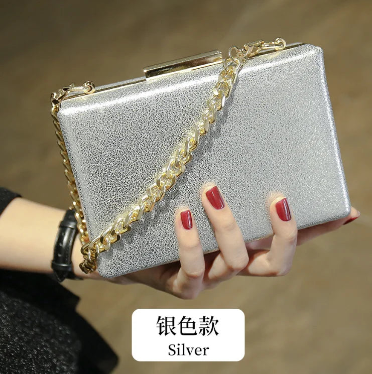 New Arrival PU Fashion Square Box Type Handbag Women's Evening Party Clutches with Hasp Closure