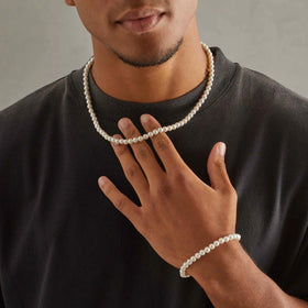 Wholesale 2024 Popular Fine Jewelry Sets Baroque Pearl Chain Stainless Steel White Pearl Beaded Necklace Bracelet Sets for Men