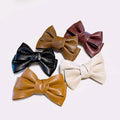 French Solid Color Retro PU Leather Bow Hairpins Girls Sweet Fabric Hair Pins Women Large Duckbill Hair Clips MegaBDM
