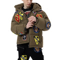 OEM Custom Men's Winter Thick Warm Breathable 90% Polyester Puffer Jackets New Fashion All Embroidery Patches Hooded Waterproof