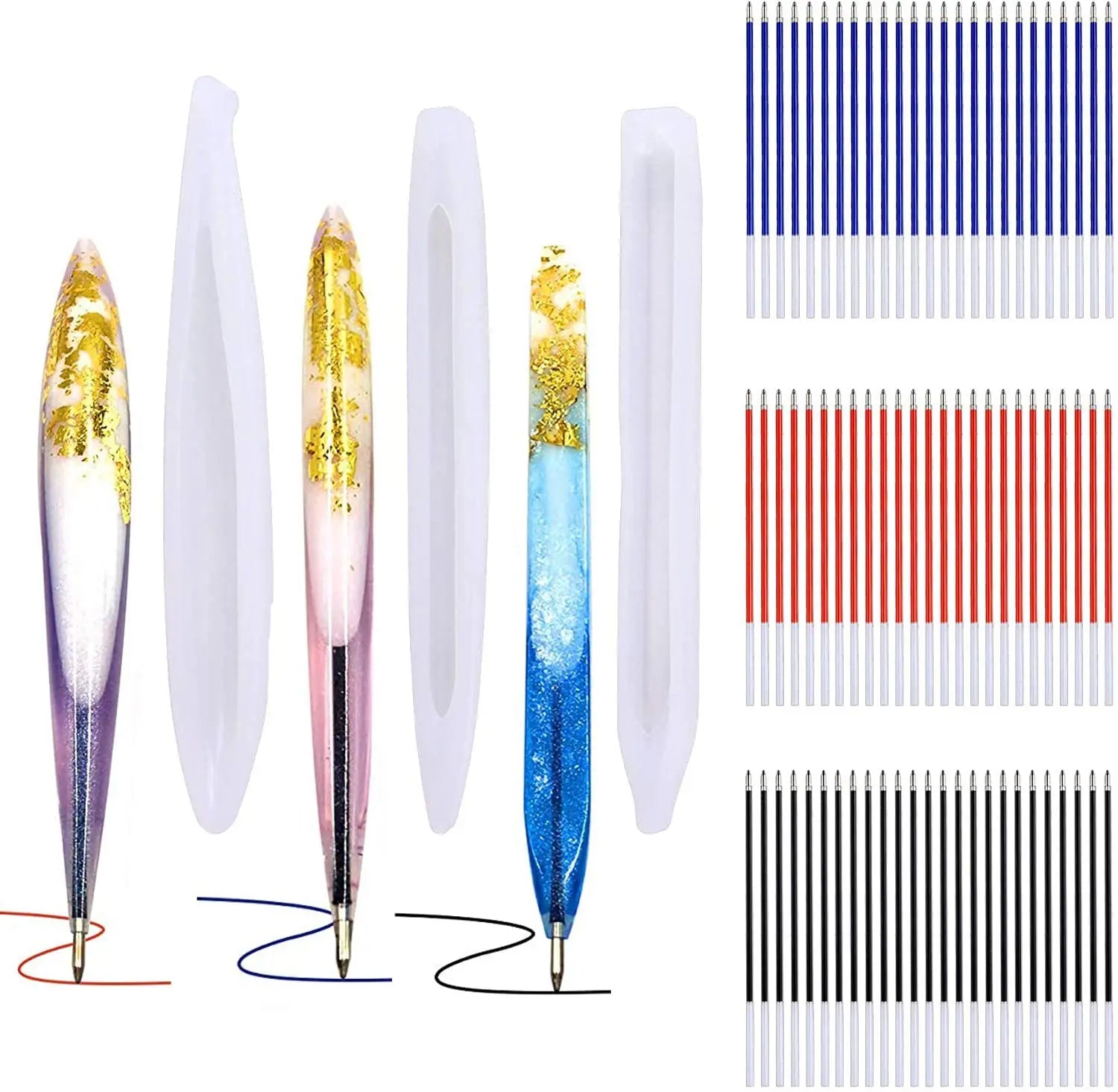 3 Pieces Pen Resin Mold Ball Point Pen Silicone Mold Resin Mold Mold with 75 Ball Point Pens Used for DIY Resin Crafts