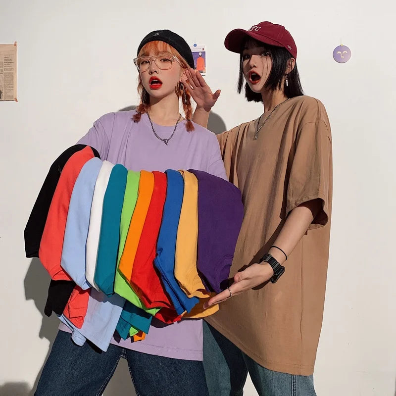 2022 Summer Short Sleeve T-Shirt Women Tee Shirt Loose Solid Basic-T Shirt Women Casual O-neck Hipster-Tshirt Top