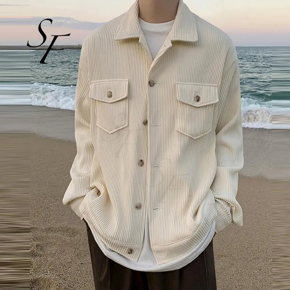 Custom logo Casual Loose Fit Plus Size Sustainable Buttoned 100% Organic Cotton Corduroy Men's Jacket