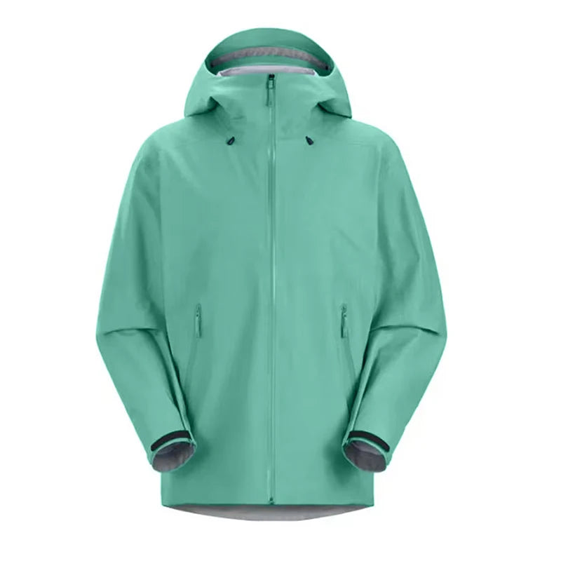 Custom Logo 20000mm Waterproof  Windbreaker Jacket Hooded Lightweight Waterproof Zipper Jacket  10000mm Waterproof Hiking Jacket