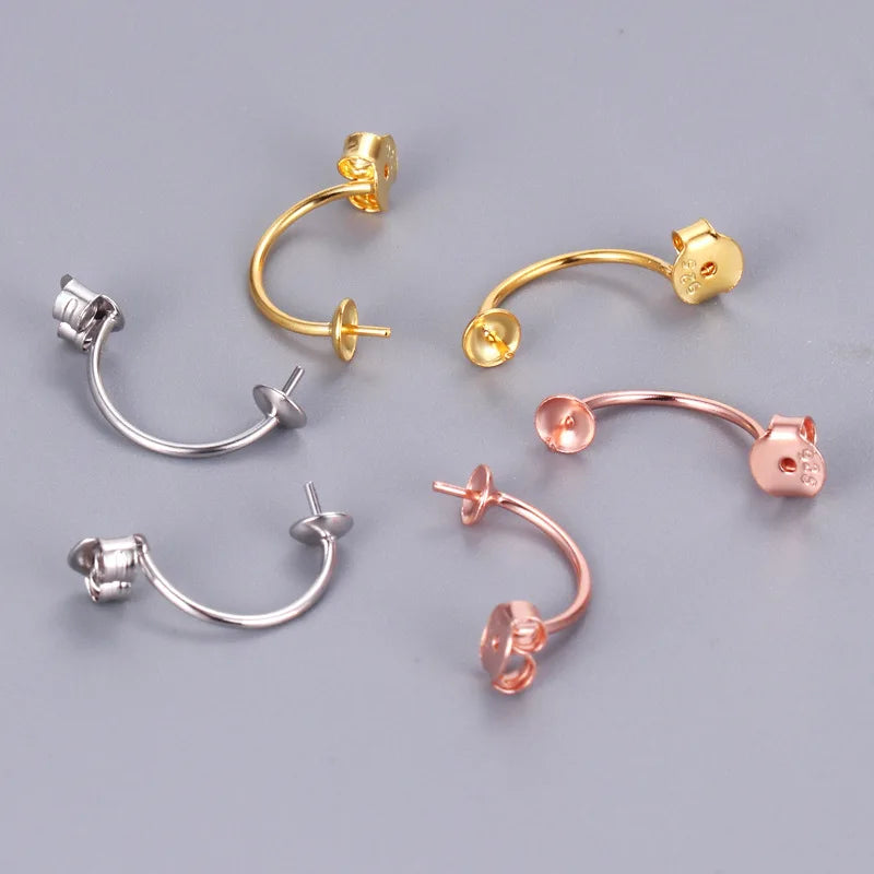 925 Sterling Silver Jewelry Gold Plated U Shape Pearl Earring Findings Women Component Earrings Accessories