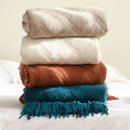 Solid Color Herringbone Knit Blanket Colorful Soft Thick 100% Acrylic Classic Tassels Textured Throw With Tassels for Bed Sofa