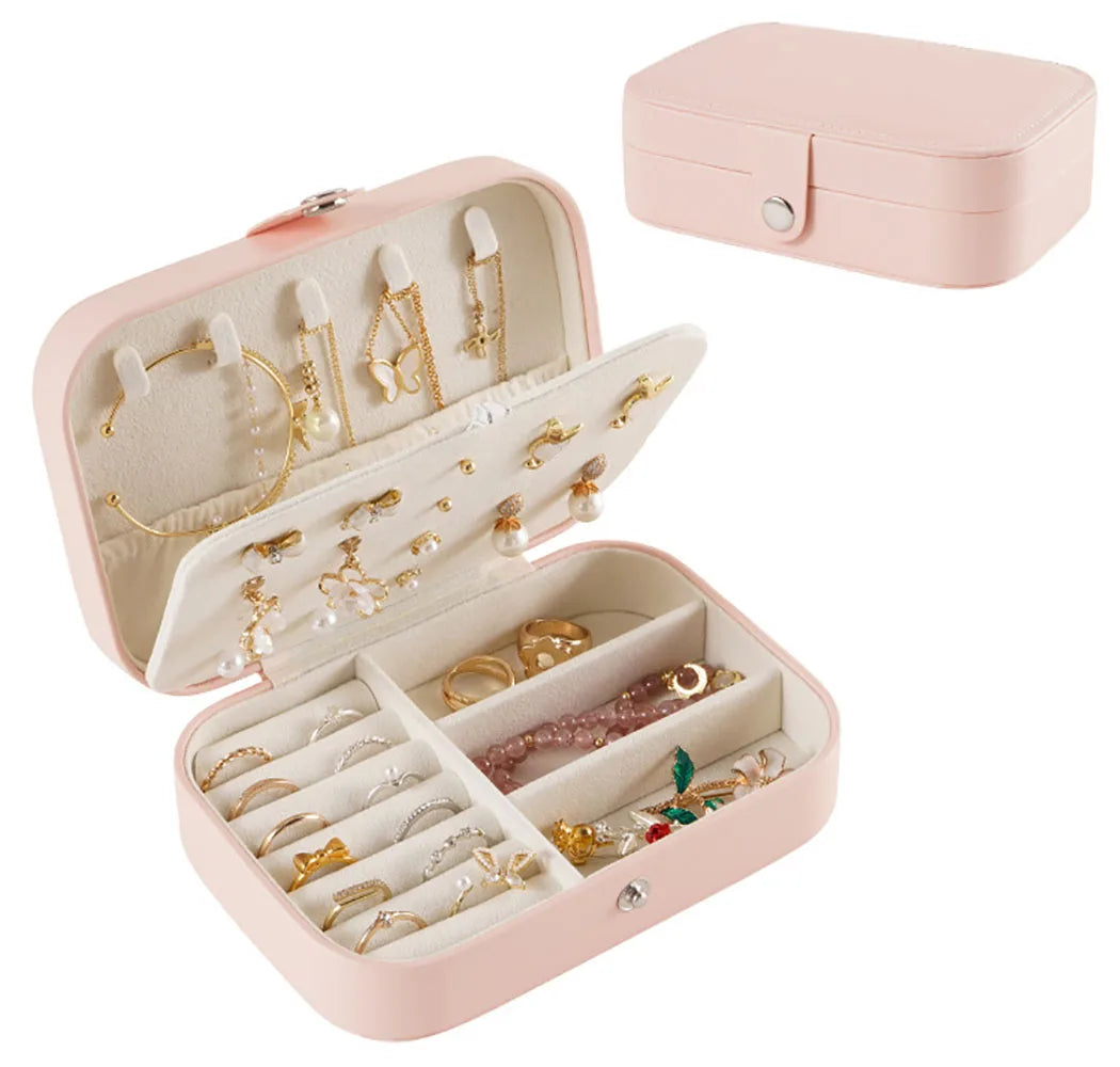 Custom Logo Double Layers PU Leather Jewelry Organizers Box Jewelry Travel Earring Necklace Ring Storage Case