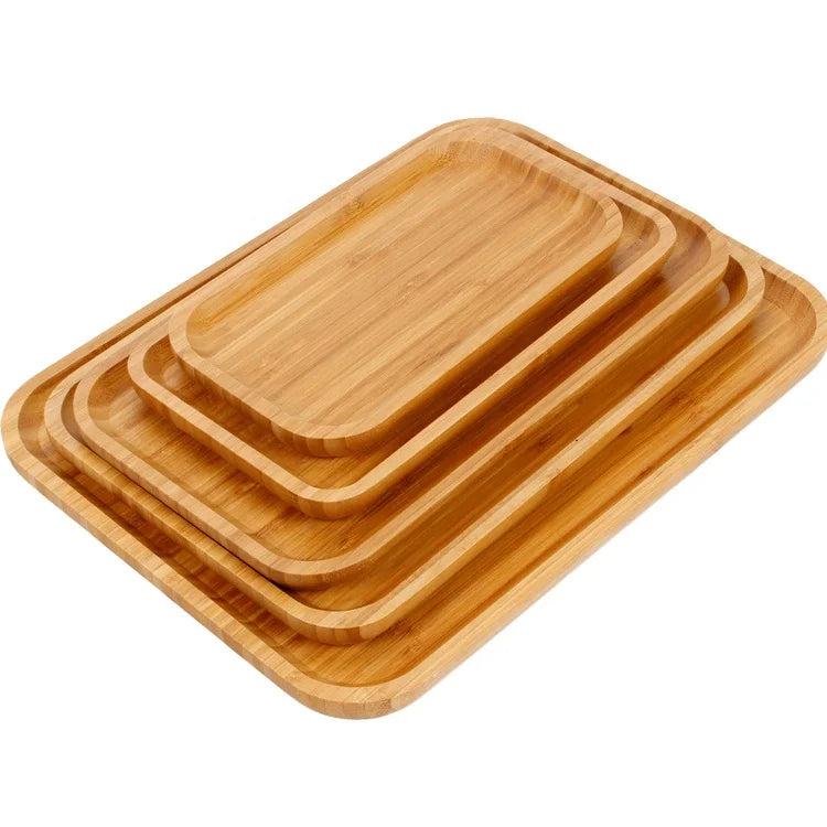 Factory Wholesale Custom Logo Fast Food Hotel Restaurant Eco Friendly Bamboo Serving Tray Set