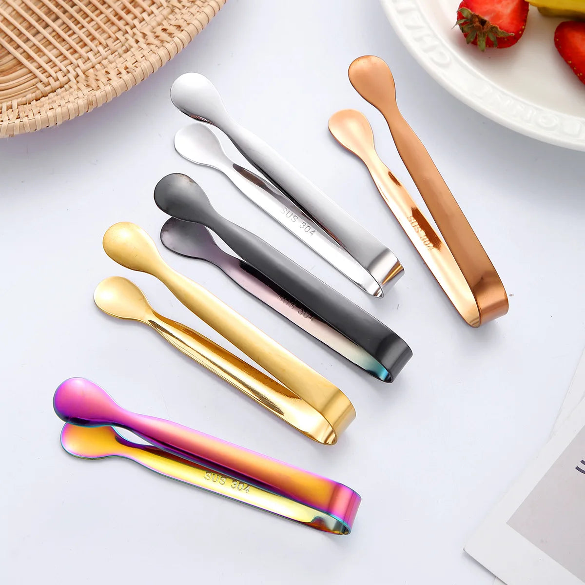 Custom Logo Mini Sugar Cube Ice Tongs 304 Stainless Steel Food-Grade Premium Utensils for Bar Restaurant Party