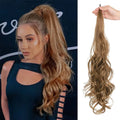 32" Flexible Wrap Ponytail Hair Extensions for Women Synthetic Pony Tail Hairpieces Brown Mix Color Wave Curly Ends