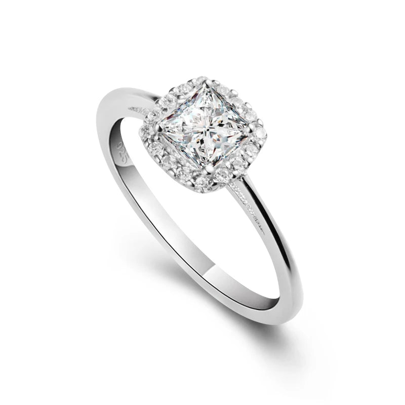 Custom 925 Sterling Silver Rhodium Plated Pave Setting Zircon Classic Women's Wedding Engagement Ring