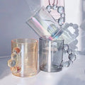Wholesale 350ml Electroplated Coffee Mugs Set Glass Drinkware with Pearl Handle and Saucer Available in Various Colors