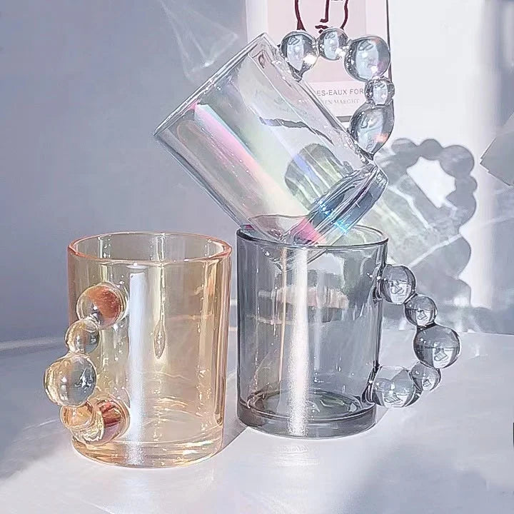 Wholesale 350ml Electroplated Coffee Mugs Set Glass Drinkware with Pearl Handle and Saucer Available in Various Colors