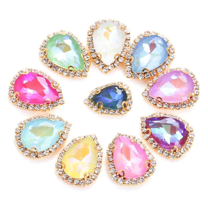 Lan Guang Mocha Fluorescence Drop Glass Crystal Stones With Cup Chain Claws Rhinestones for Garment Accessories