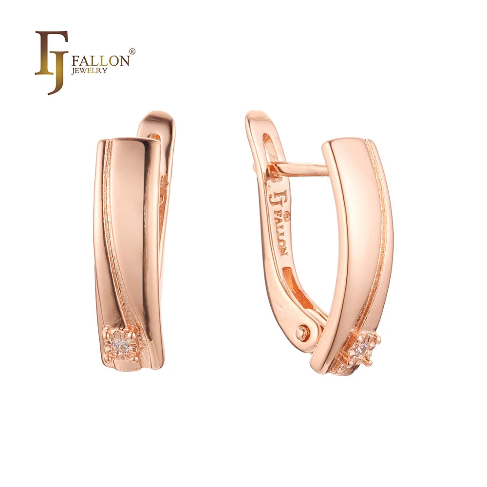 FJ Fallon Fashion Jewelry Solitaire Earrings Plated in Rose Gold Brass Based