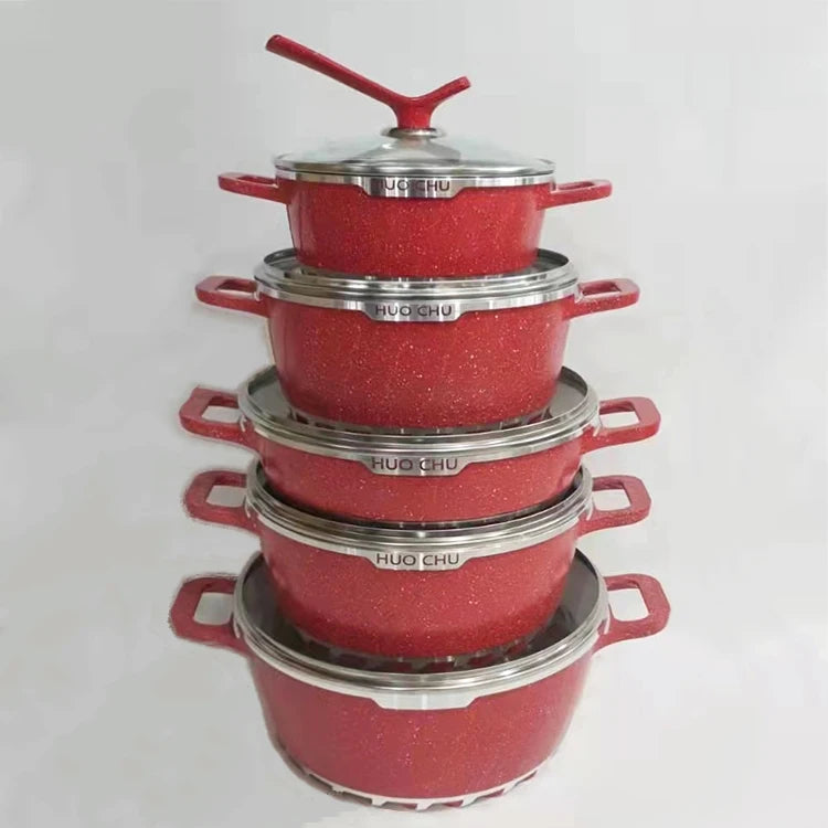 Cookware Manufacturers Non Stick Casserole Cooking Pot 10PCS Die Cast Aluminum Granite Coating Nonstick Cookware Sets