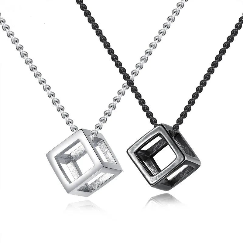 Hollow Geometric Square Pendant Retro Wholesale Chain Necklace Stainless Steel Jewelry for Men