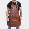 Yellow Brown Leather Super Fiber Double Layer Full Body Neck Hanging Top Layer Mad Horse Barista bar Work Apron PU