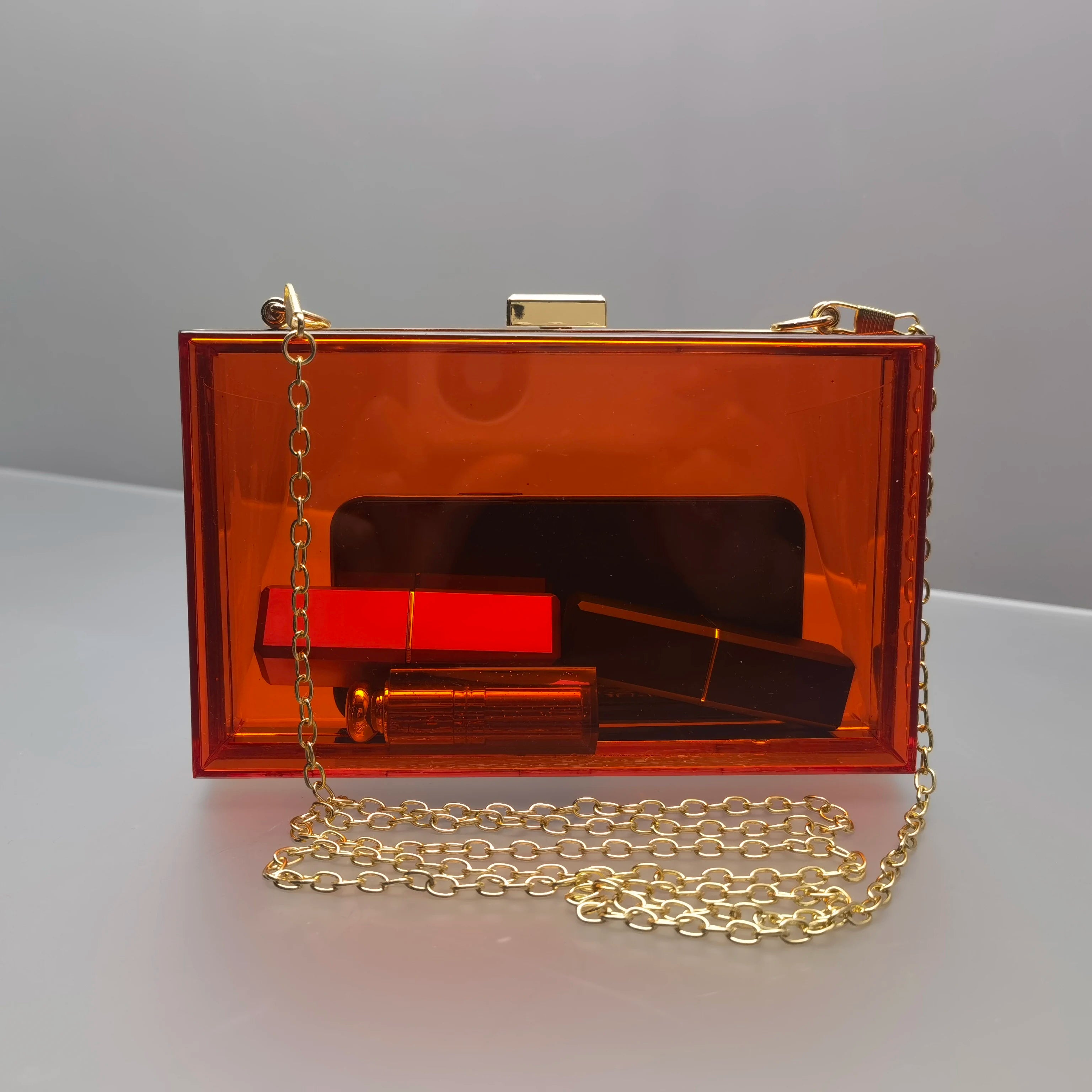 Clear Brown Women's Wedding Hand Bag Rectangle Resin Ladies Clutches Transparent Evening Acrylic Party Clutch Bag