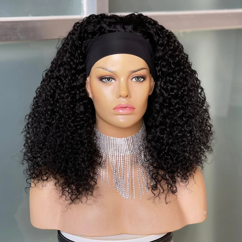 Wholesale 180% Density Remy Cuticle Aligned Headband Human Hair Wigs Brazilian Virgin Kinky Curl Wig for Women