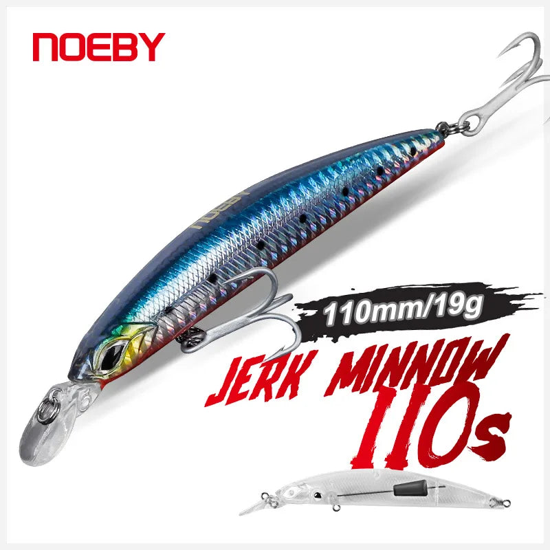 Noeby 110mm/19g Sinking Minnow Fishing Lure Baits Sea Hard Bass Lure With Treble Hooks for Saltwater